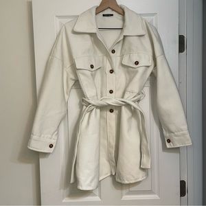 NWOT Nasty Gal White Belted Shirt Jacket - Size Medium